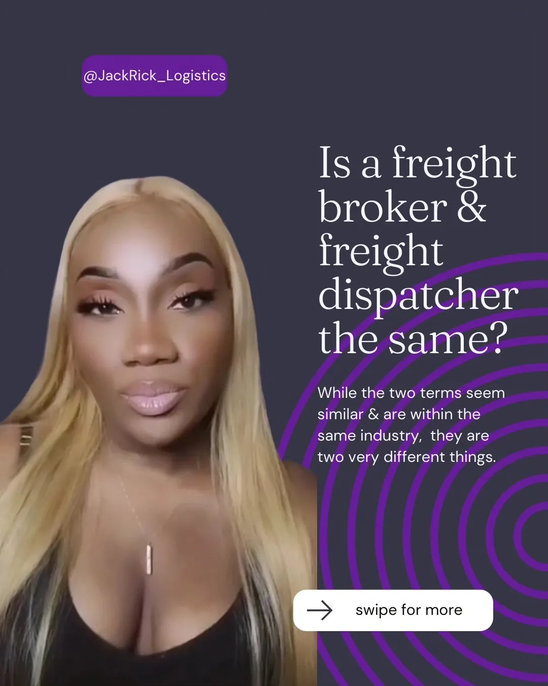 Slide headed "Is a freight broker & freight dispatcher the same?" — "While the two terms seem similar and are within the same industry, they are two very different things."