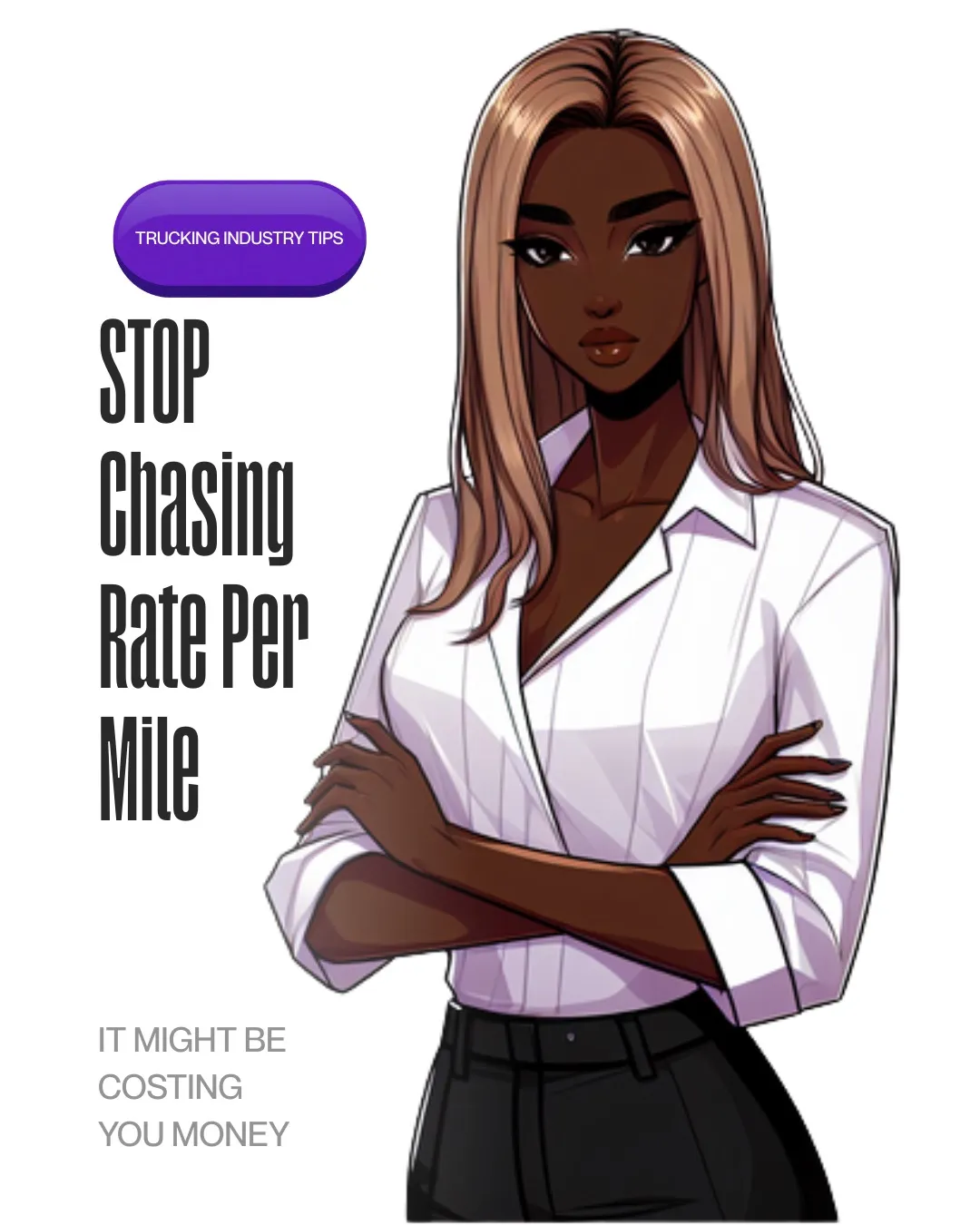 Cover slide headed "Stop Chasing Rate Per Mile — it might be costing you money", tagged Trucking Industry Tips.