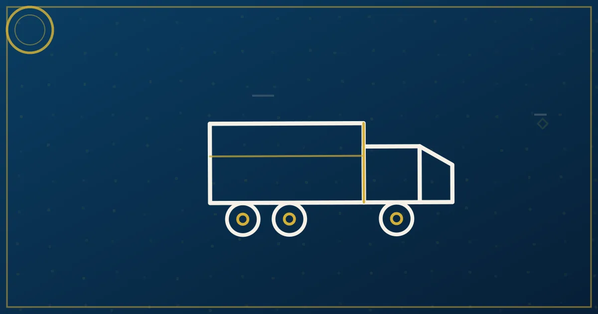 Lapis-blue and gold illustration of an open logbook with accident entries beside a semi truck