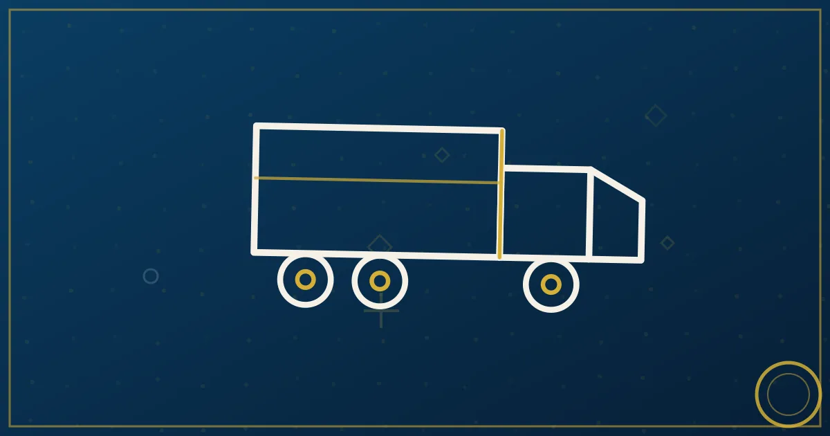 Line-art auction gavel beside a car carrier, clock face in the gavel head, dotted routes fanning to dealership rooftops