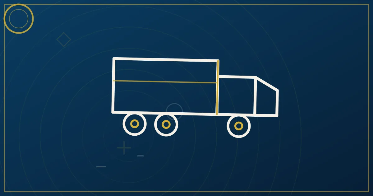 Lapis-blue and gold illustration of a desk workspace with a headset, highway map, and logistics documents