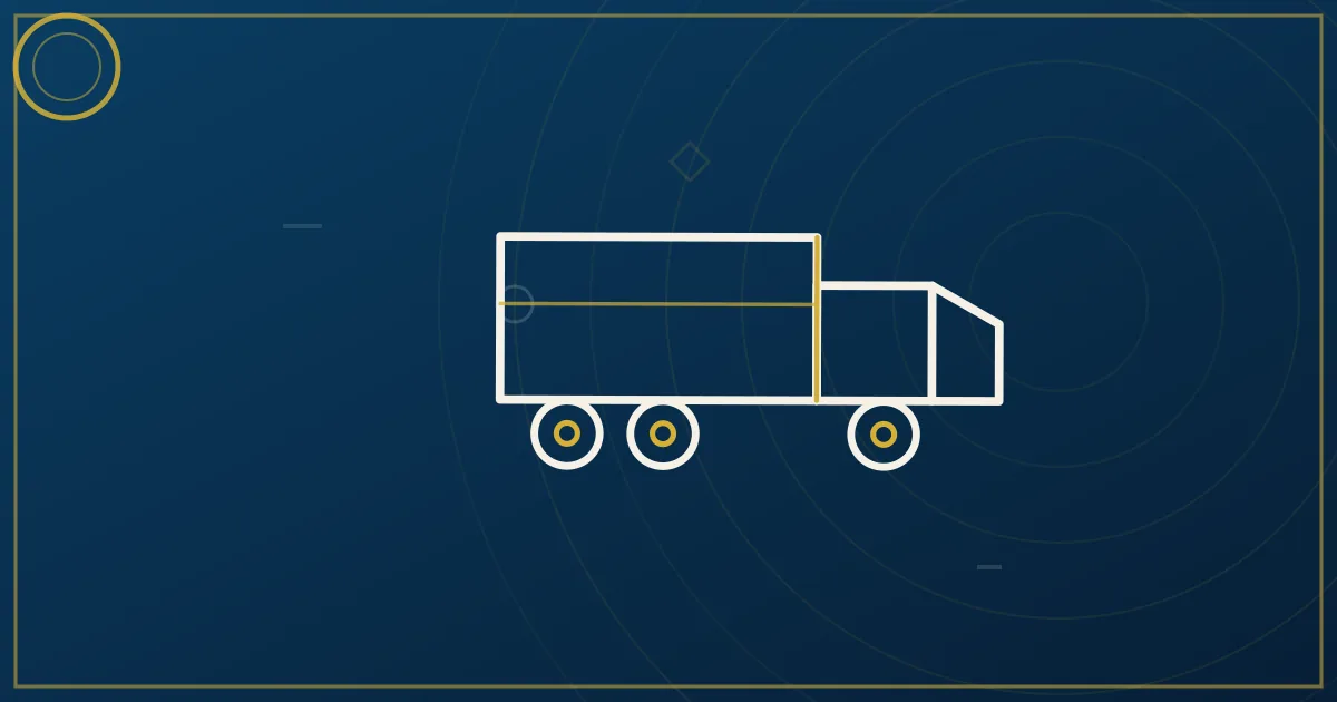 Line-art tractor without trailer at a three-way road split, each branch guarded by a different shield, timeline dots below