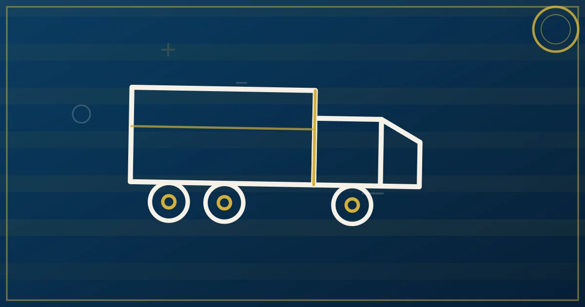 Lapis-blue and gold illustration: tractor without trailer at dusk. No text, no people, no flags.