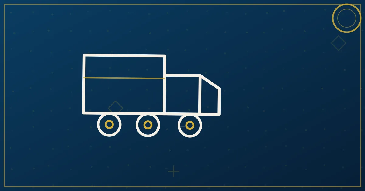 Line-art 26-foot box truck with a calendar showing event and season icons above a metro skyline
