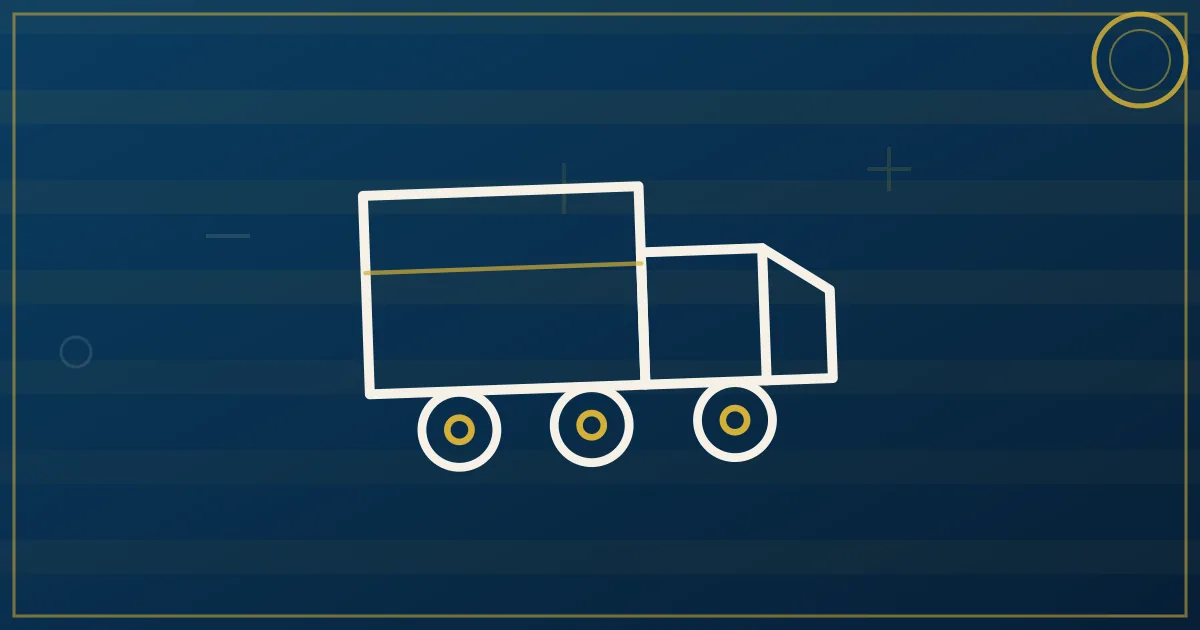 Line-art 26-foot box truck with a multi-stop route map of delivery pins behind it