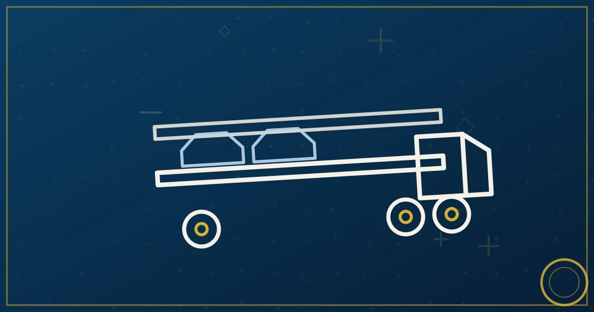 Lapis-blue and gold illustration: car carrier trailer loaded with vehicles. No text, no people, no flags.