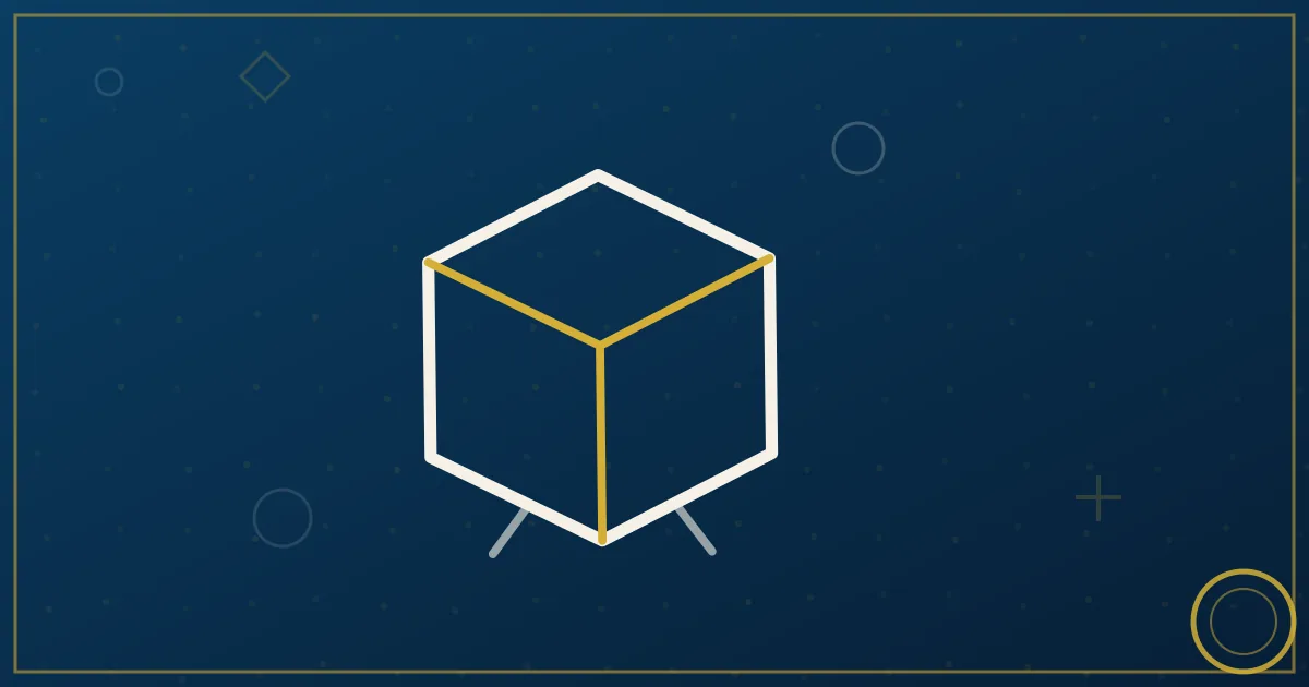 Abstract line-art cargo boxes in graduated sizes inside a shield, thermometer and lock motifs, lapis blue and gold