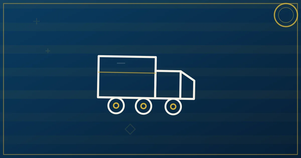 Line-art cargo van with a dense web of delivery pins connected by an optimized route line through city blocks