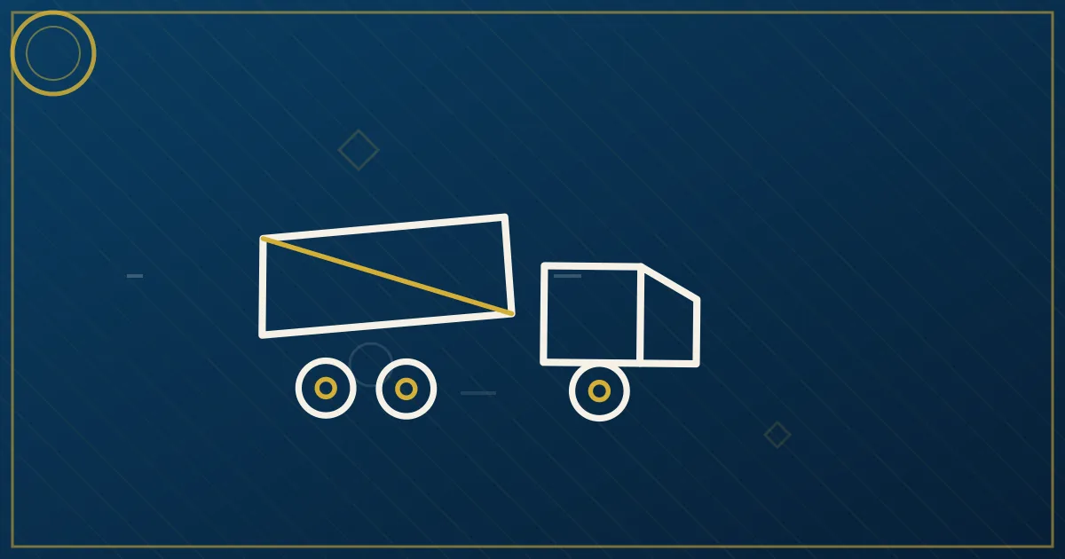 Lapis-blue and gold illustration of an end-dump trailer unloading coal at an industrial plant with conveyor structures