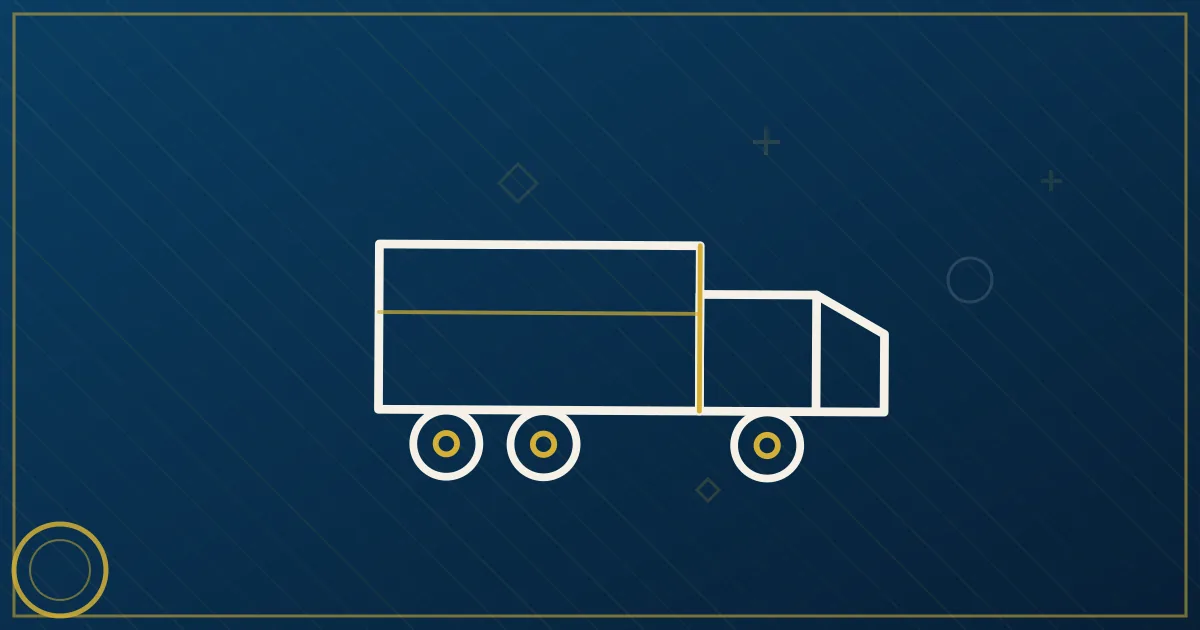 Lapis-blue and gold illustration of cotton modules on a trailer in a field at harvest time