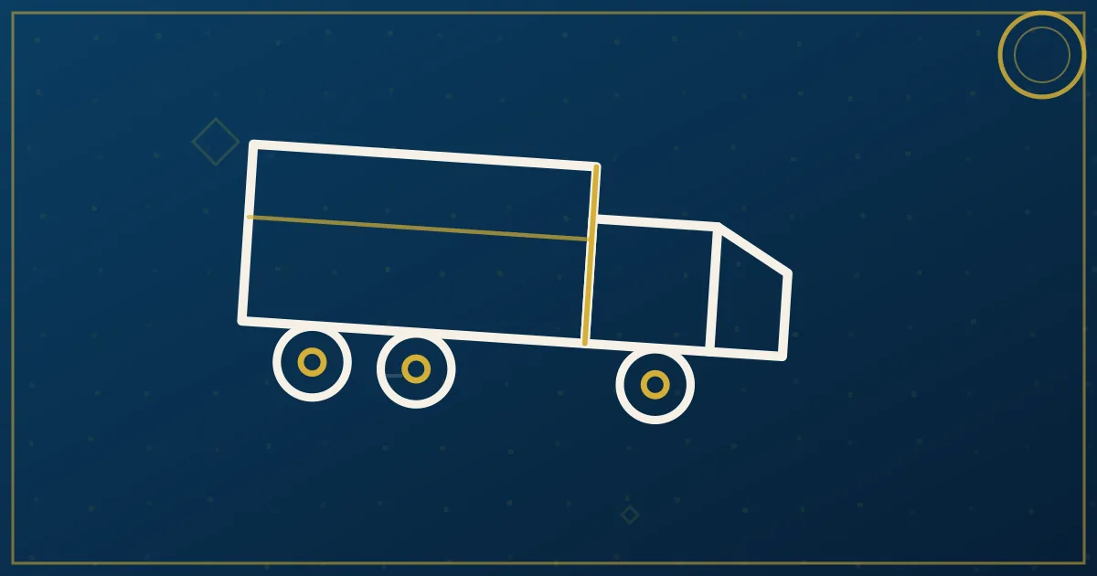 Truck at a loading dock with a large stopwatch overhead and document icons floating around