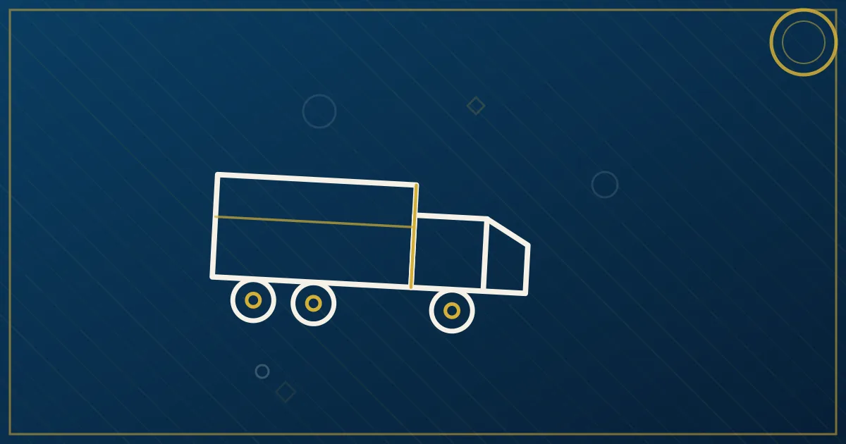 Lapis-blue and gold illustration of a daily planner timeline with truck route markers and a headset
