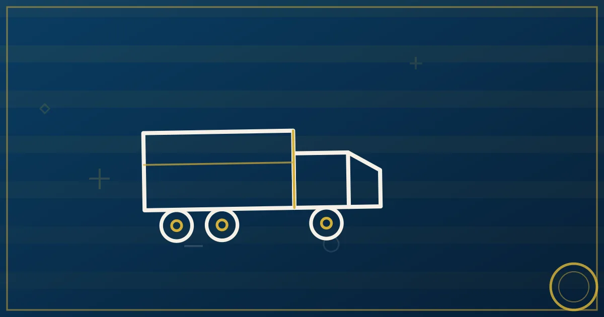 A key turning in a truck door lock with a checklist ribbon flowing from the keyhole, lapis blue and gold