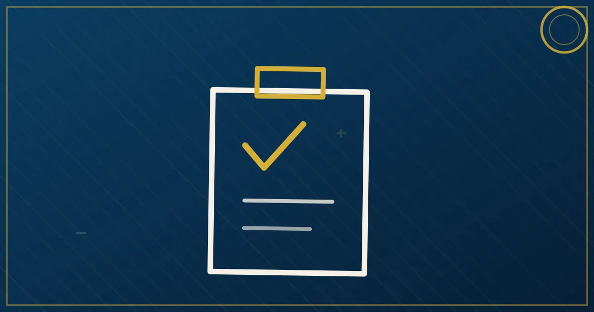 Abstract illustration of a stethoscope and medical clipboard with a truck silhouette in lapis blue and gold tones