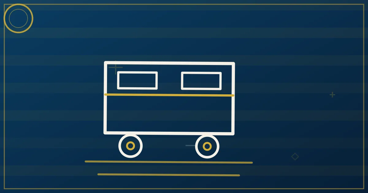 Line-art port crane lifting a container onto a day-cab chassis with appointment clock glyph
