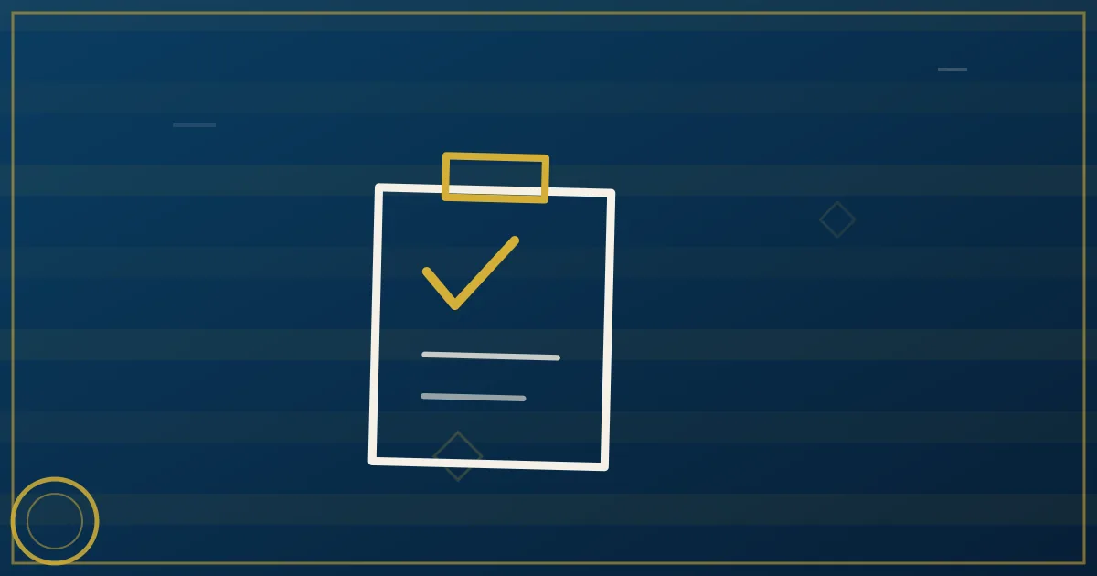 Abstract illustration of a professional driver file folder with a checklist in lapis blue and gold tones, office desk