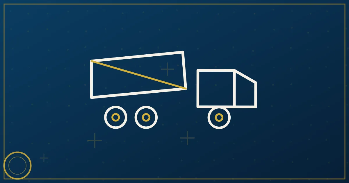 Lapis-blue and gold illustration: dump trucks on a construction site. No text, no people, no flags.