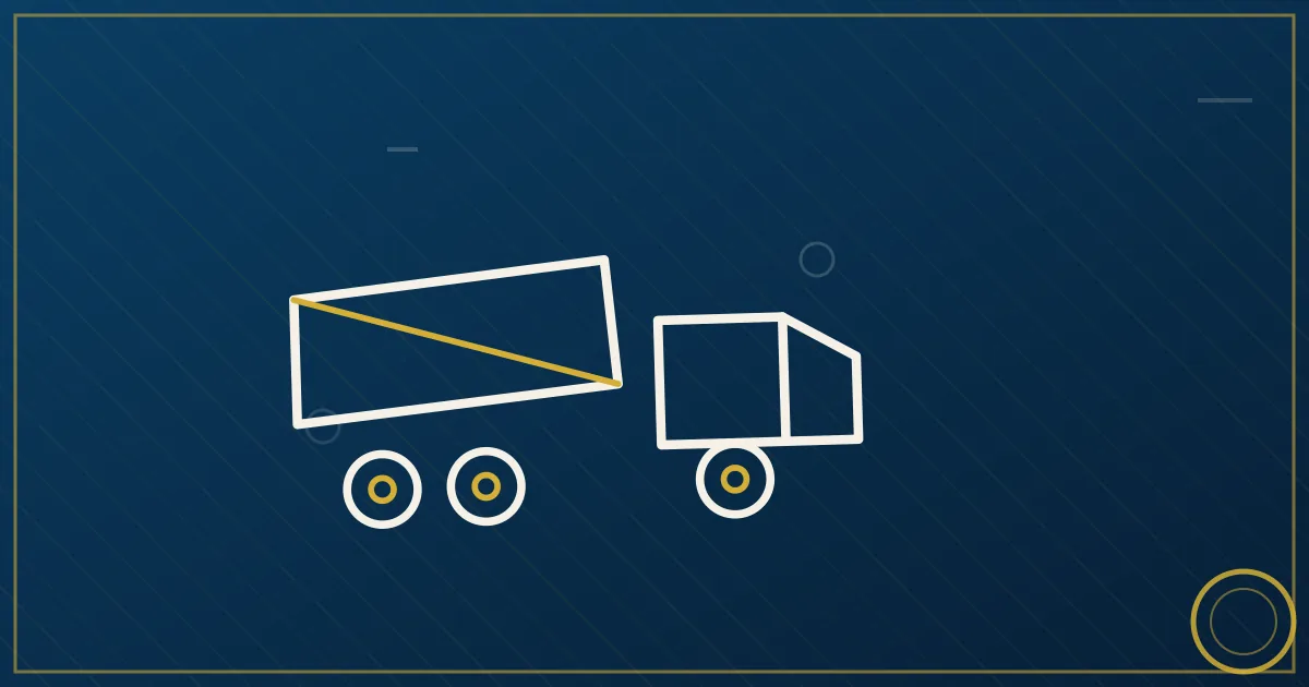 Lapis-blue and gold illustration: dump trucks working at a quarry. No text, no people, no flags.