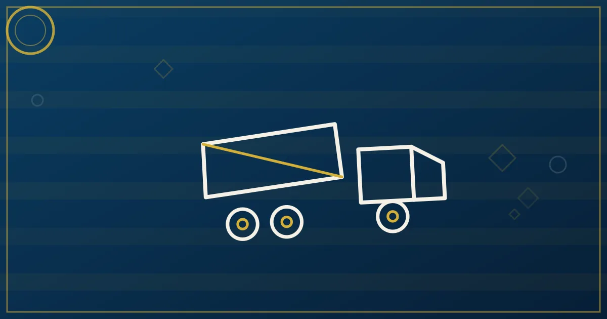 Line-art dump truck with raised bed pouring aggregate, three zone glyphs quarry road jobsite each with a shield