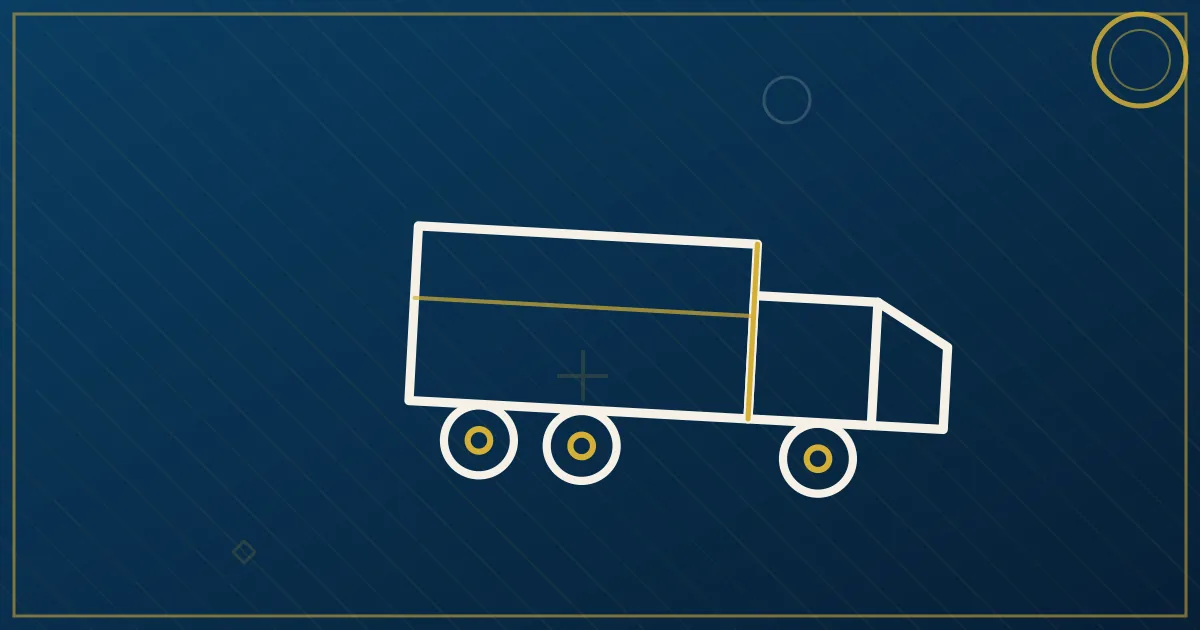 Line-art of a dedicated express lane splitting from queued trucks at a border checkpoint gate