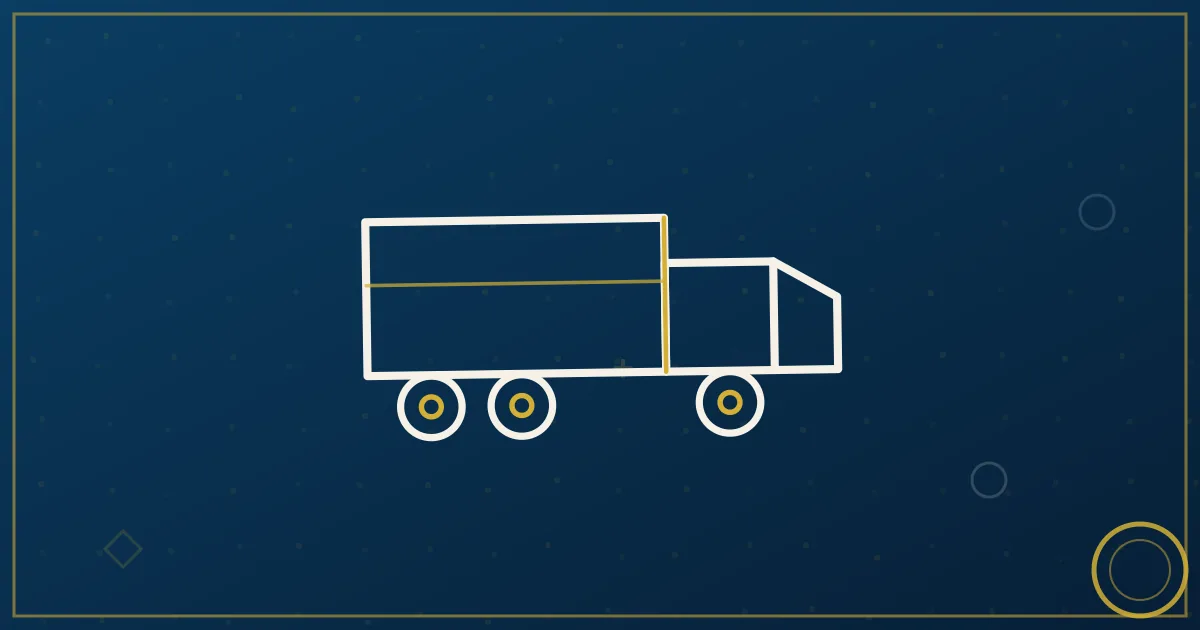 Lapis-blue and gold illustration of delivery trucks and a highway network representing contracted ground delivery operations