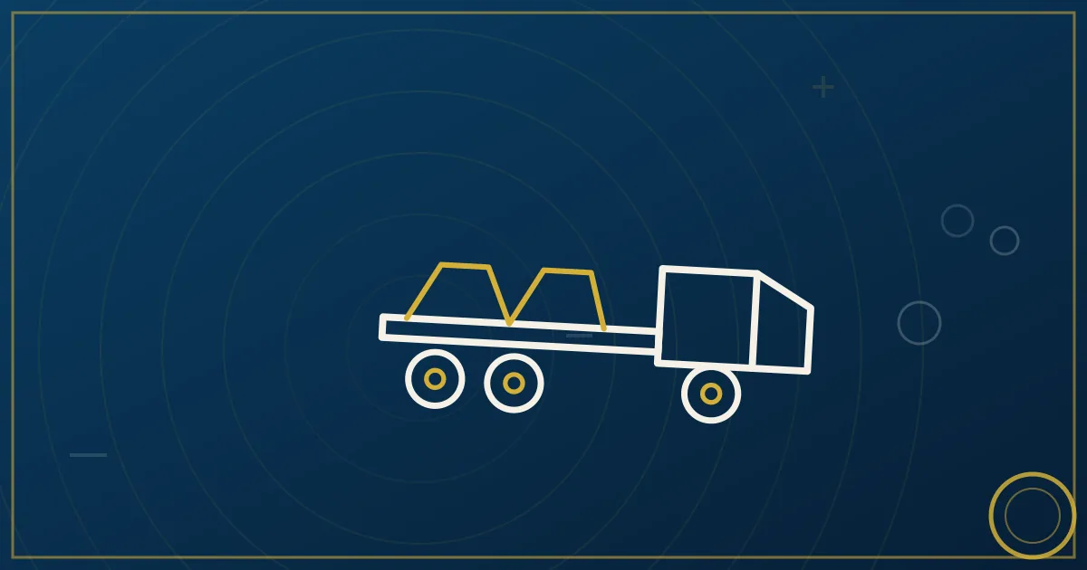 Flatbed semi truck with secured steel cargo on a highway, insurance cost guide illustration