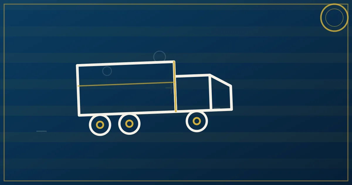Line-art hopper-bottom trailer under a grain elevator spout, calendar arc with harvest weeks, dotted truck queue