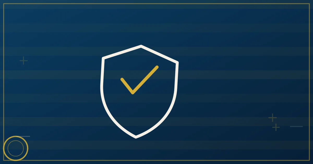 Calendar year split into payment segments with a shield, a warning triangle, and an authority document, lapis and gold