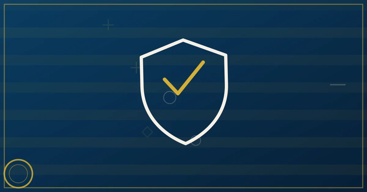 Lapis-blue and gold illustration of a semi truck with a shield and document symbols representing insurance coverage