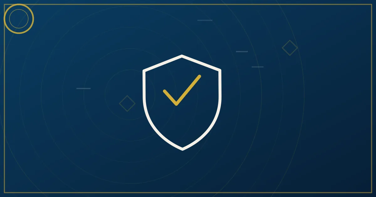 Ascending staircase of shield outlines from a single small shield to a full stacked set, lapis-blue and gold line-art