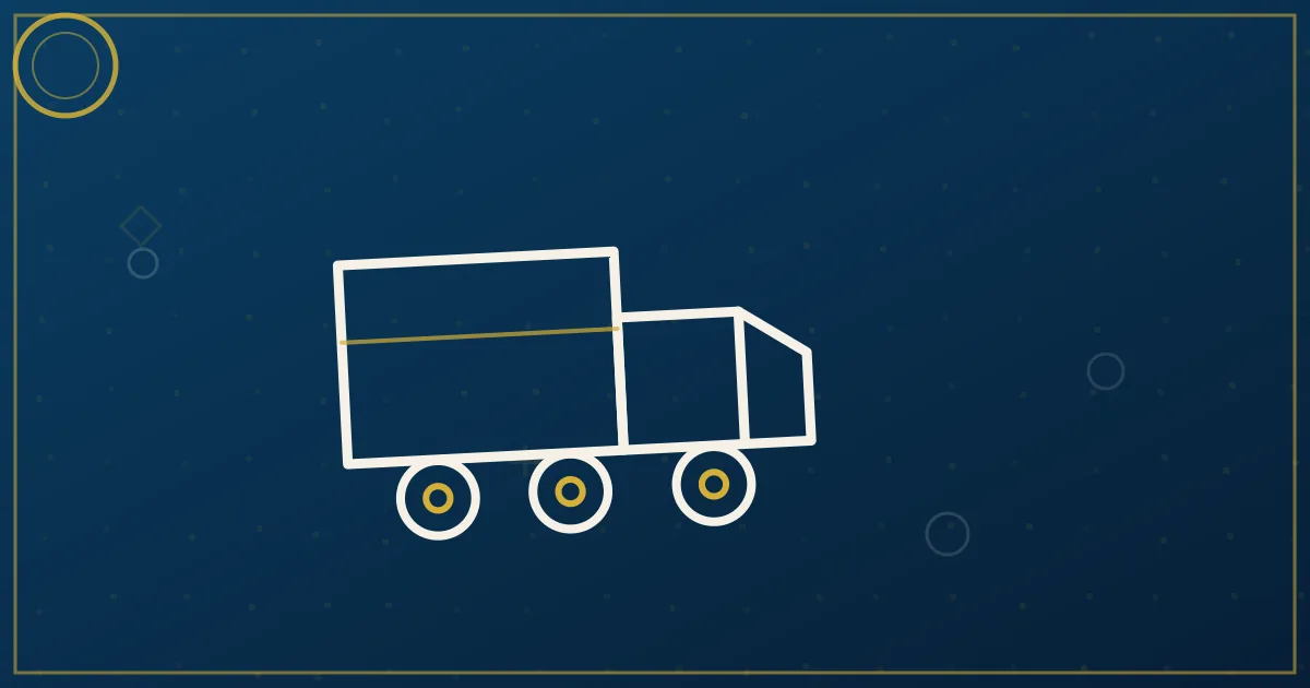 Line-art box truck at the center of a dense urban grid with numbered delivery stops sequenced around it