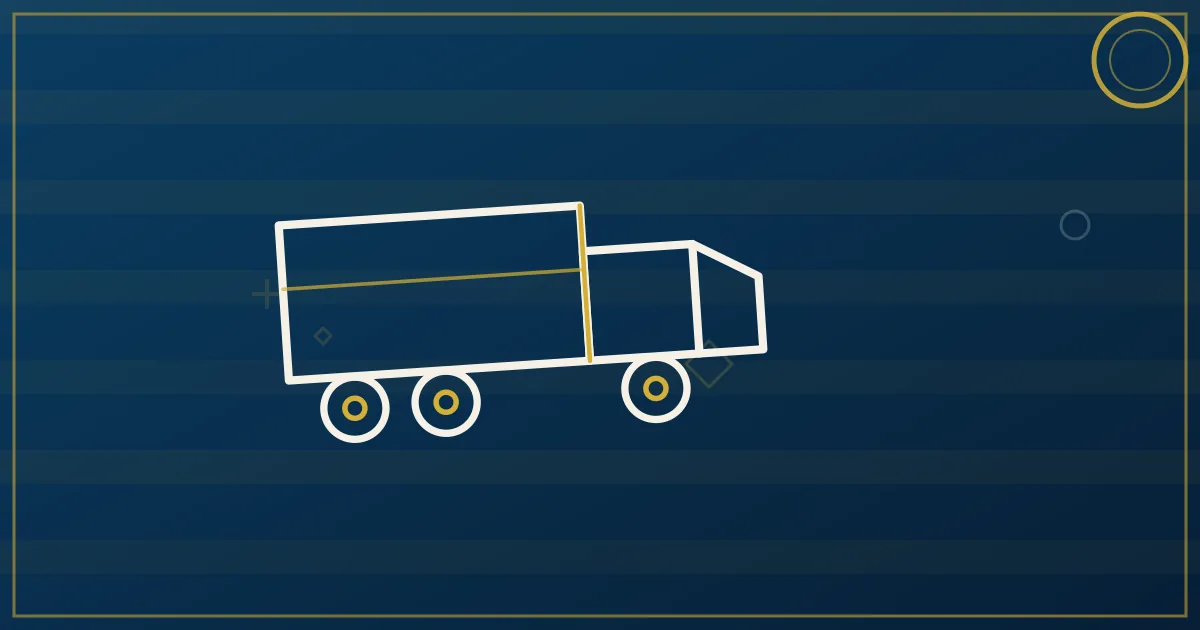 Line-art reefer trailer with a thermometer badge, boxed protein cartons stacked inside with cold-air swirls