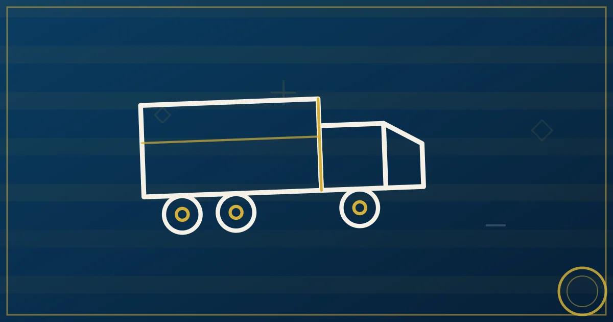 Line-art cargo plane over a highway crossroads, distribution blocks, crescent moon, river curve, lapis blue and gold