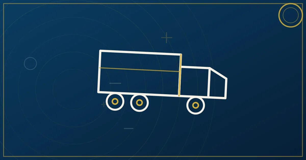 Lapis-blue and gold illustration of a moving truck with household boxes representing military relocation