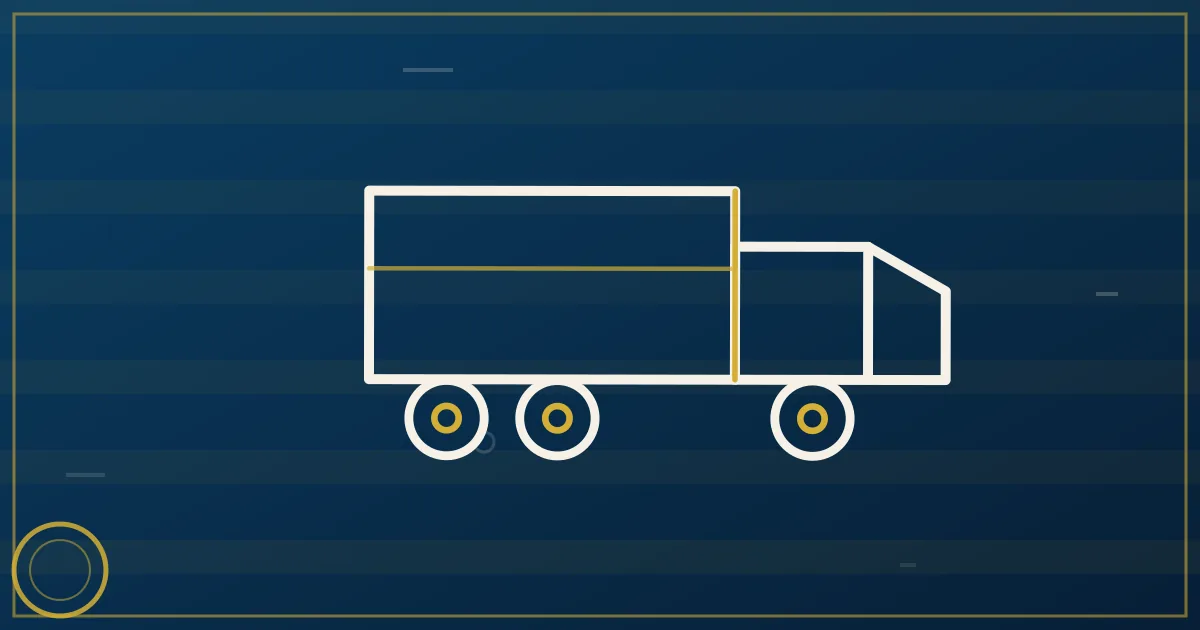 Line-art land-bridge map: a corridor province between two landmasses, border crossings south, trucks flowing three directions