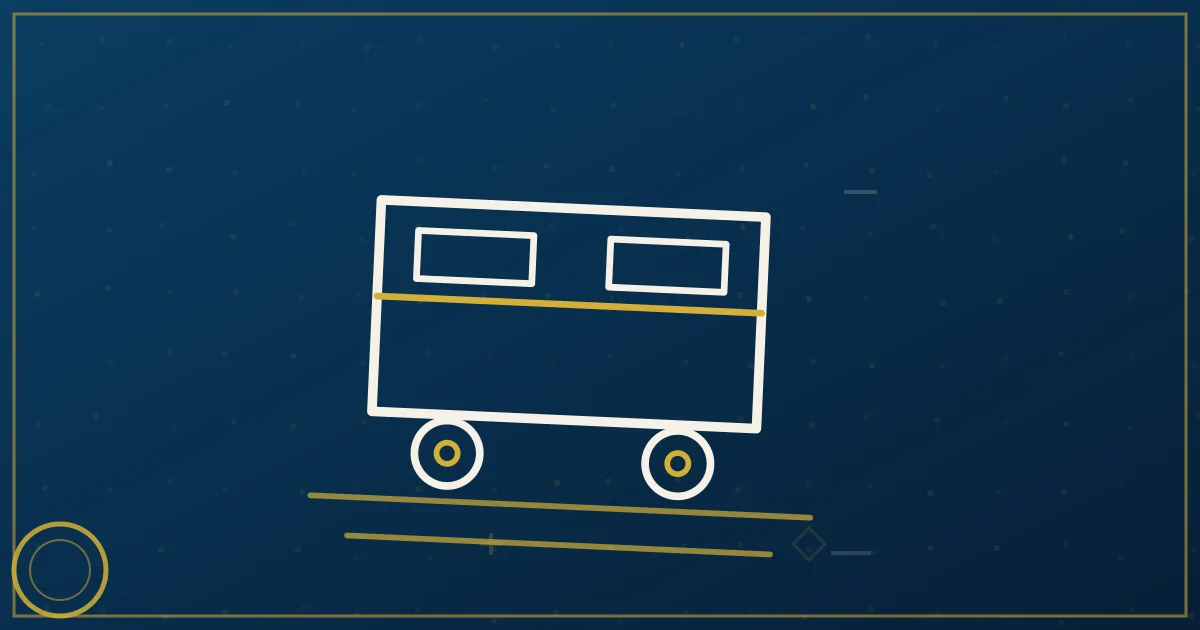 Lapis-blue and gold illustration of container trucks at a seaport with a cruise ship at berth, South Florida drayage theme
