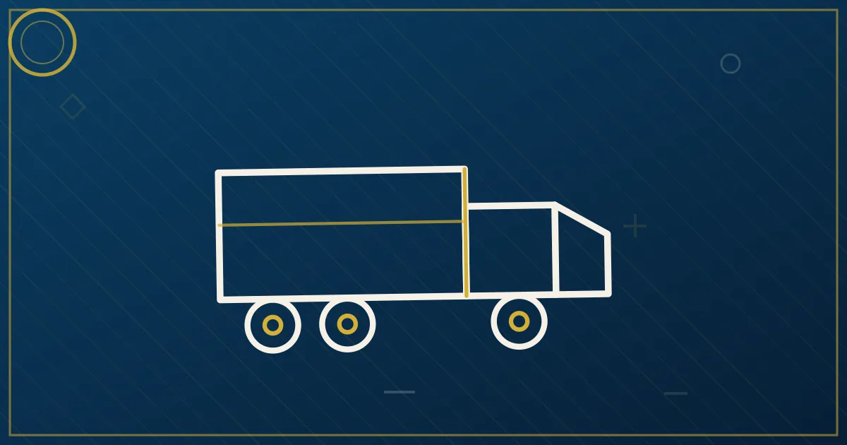 Line-art tractor beside a rail intermodal ramp with stacked containers and a trailer hook icon