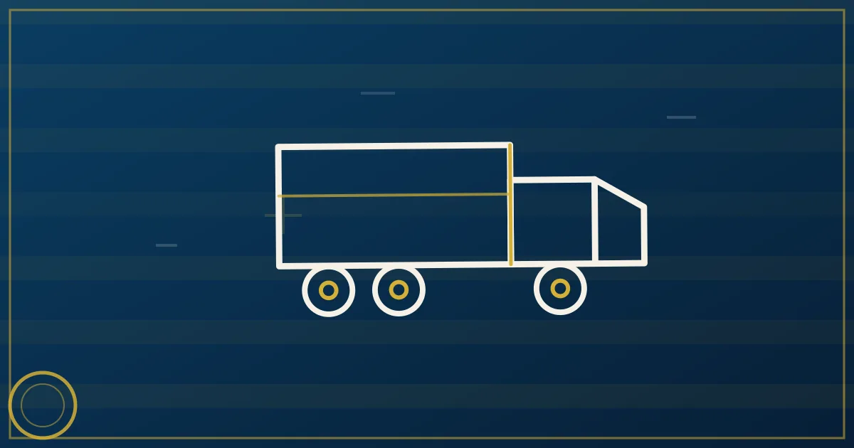 Line-art tractor with a triangular route map connecting three distribution center icons