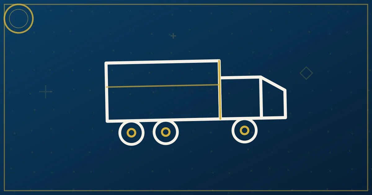Line-art tractor without trailer hooking to a parked trailer with an interchange-document icon