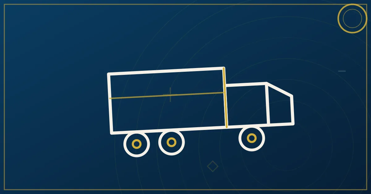 Lapis-blue and gold illustration of a tractor unit connecting to a trailer representing power-only versus trailer ownership
