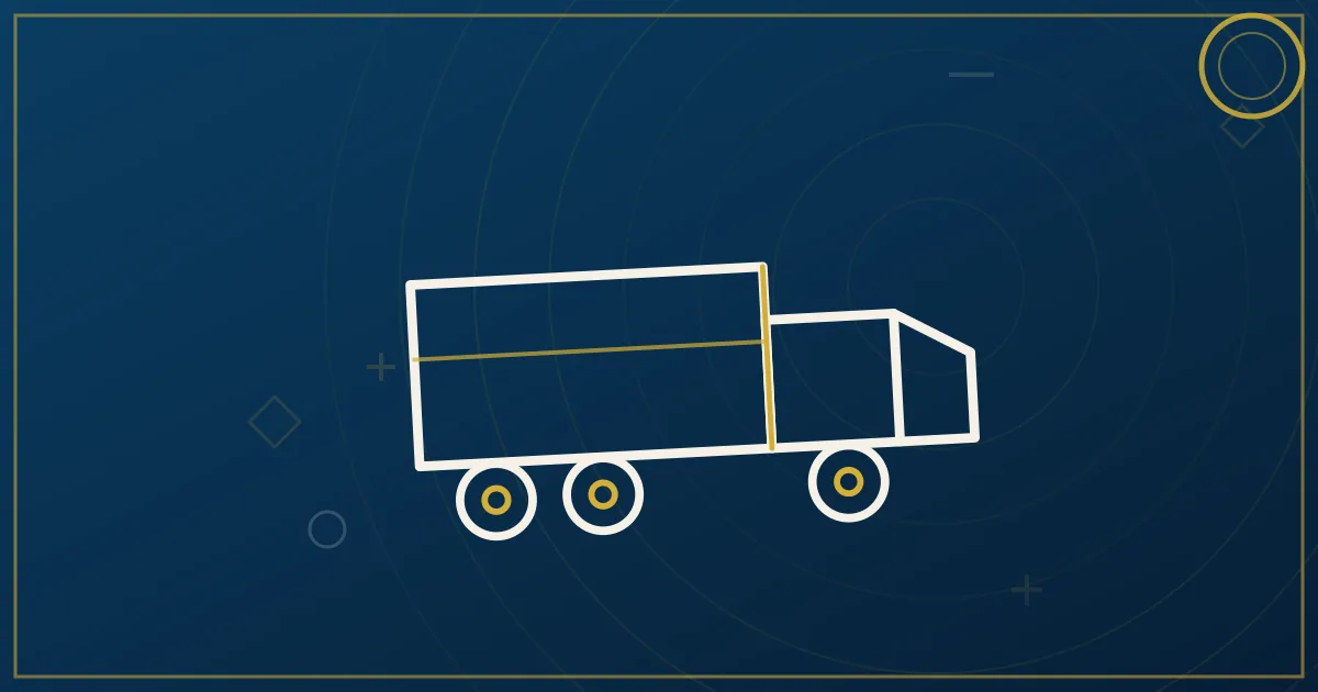 Lapis-blue and gold illustration of a concrete mixer truck at a construction site