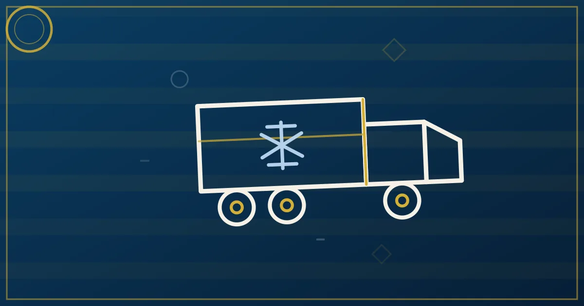 Line-art Georgia with Atlanta cold-hub radiating refrigerated routes, Savannah port cold flow, and onion-crate icons south