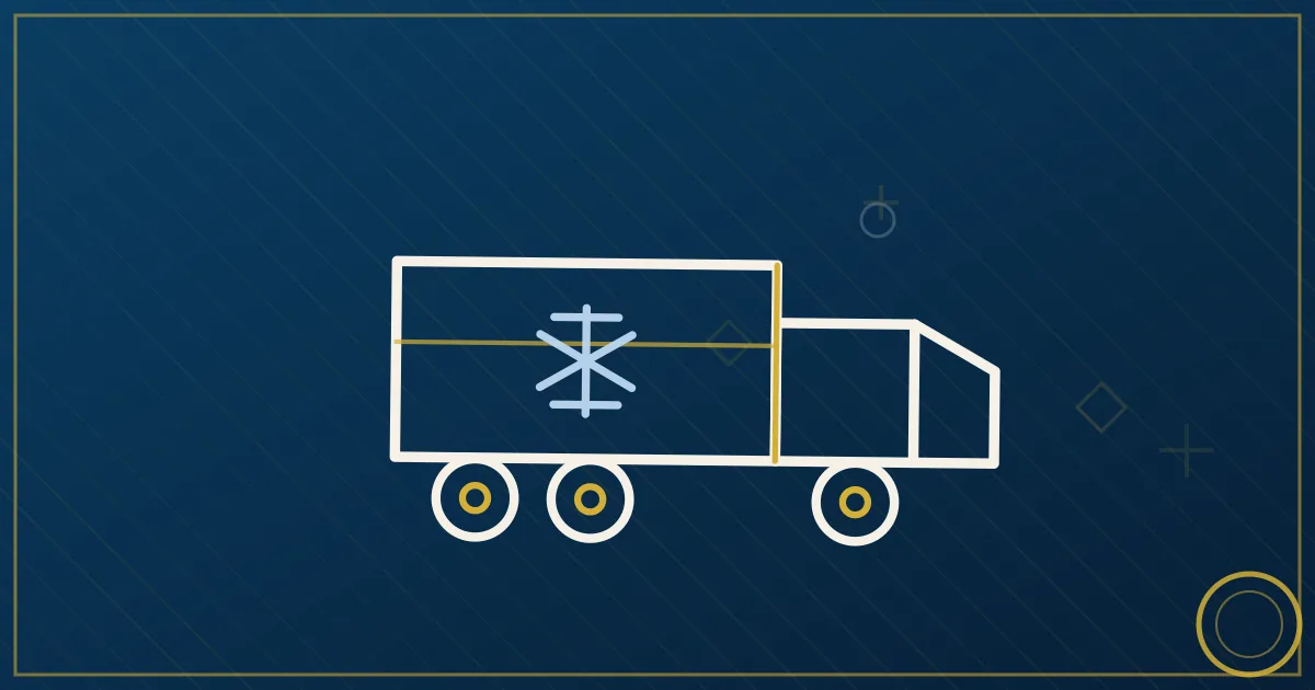 Line-art Ohio crossroads map with three interstate lines converging on a reefer trailer icon at the center