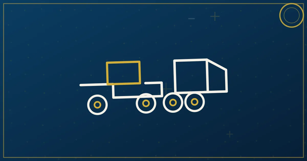 Line-art lowboy trailer with detached gooseneck ramp, excavator driving on, permit document icons above
