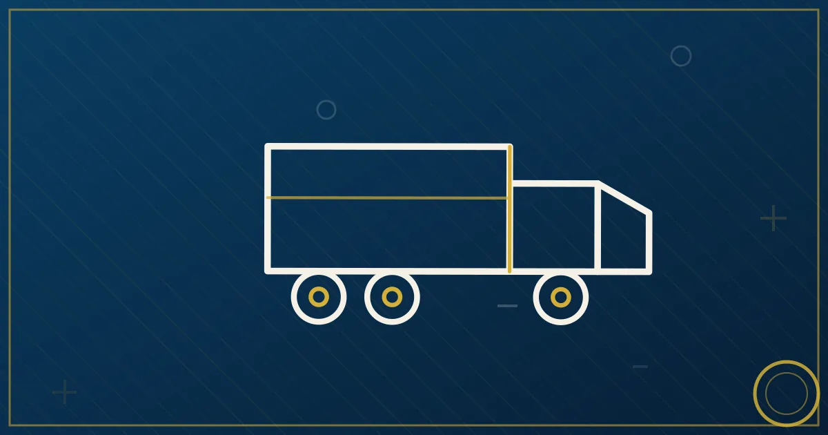 Line-art distribution hub with warehouse blocks, four highway arrows radiating out, a barge icon on a river line