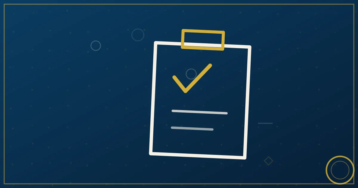 Abstract illustration of a safety inspection checklist with a shield emblem in lapis blue and gold tones