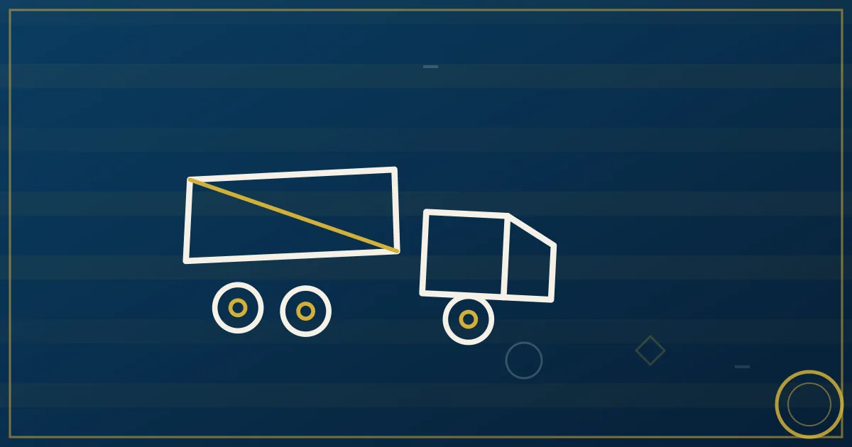 Lapis-blue and gold illustration of an open-top trailer loaded with scrap metal at an industrial yard with a crane magnet