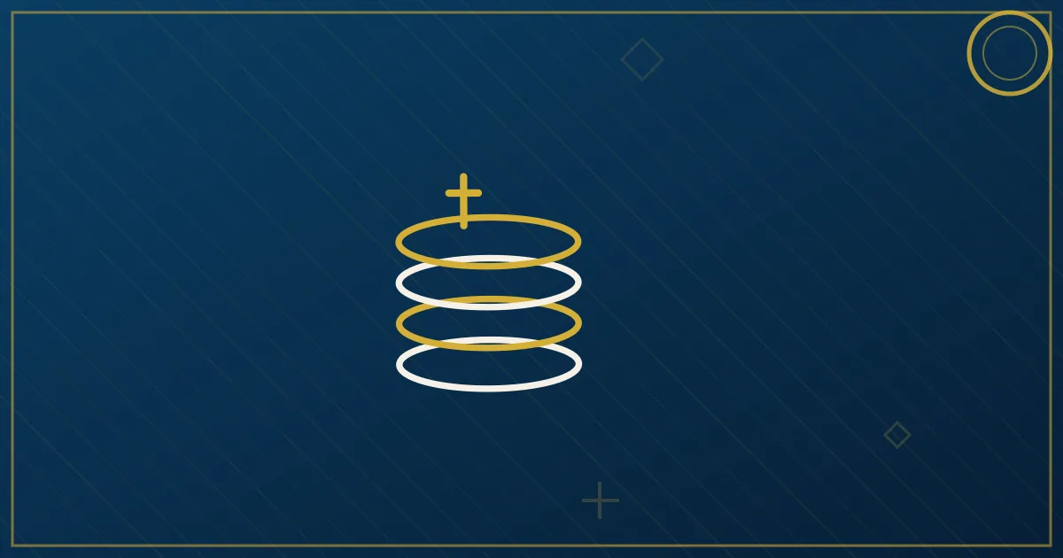 Lapis-blue and gold illustration of large truck tires stacked beside a semi truck with a pressure gauge motif