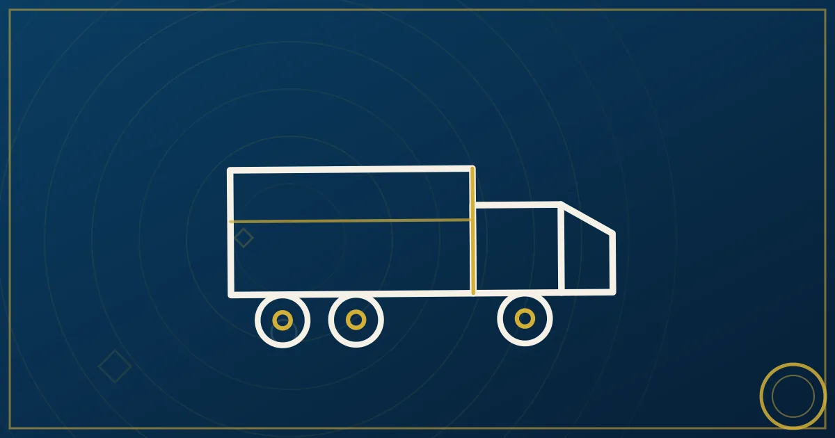 Line-art of three small trucks above a shared weekly planner with routes feeding one combined revenue bar