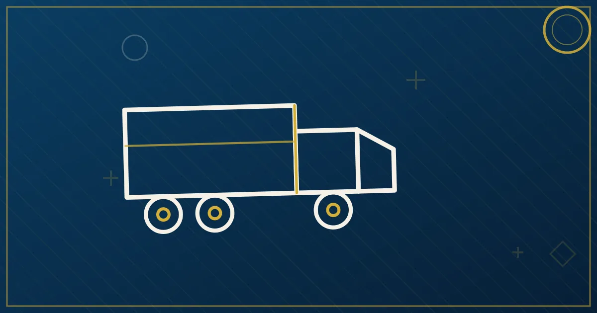 Line-art solar panel array on a flatbed, dotted delivery wave to a rural site, construction-phase icons on route